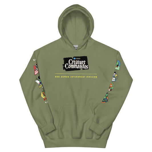 Creature commandos non-human interment division hoodie - military green