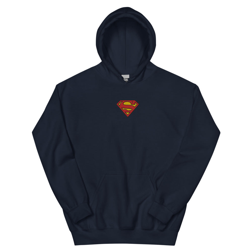 SUPERMAN Logo S-Shield Embroidered Hoodie  Navy