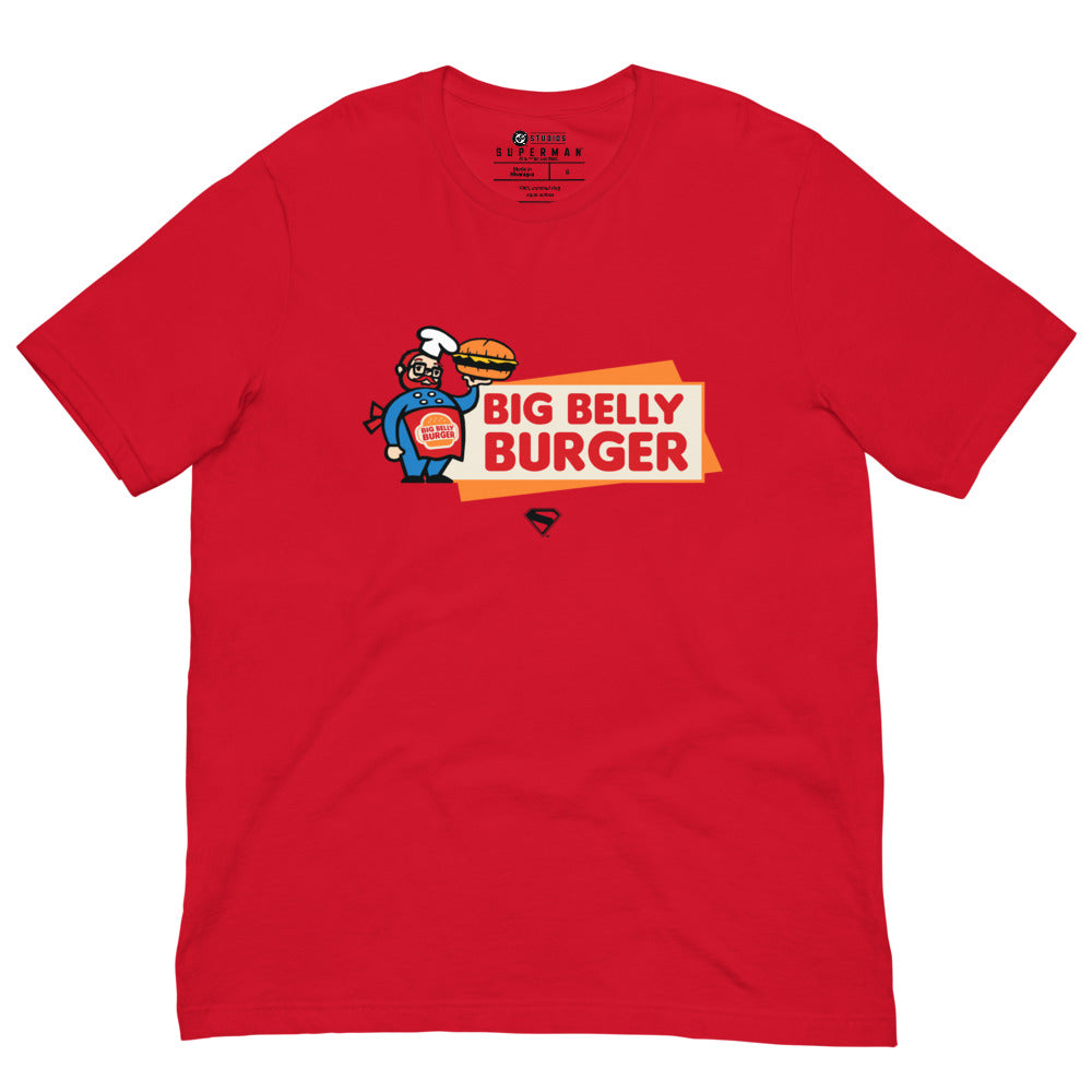 SUPERMAN Movie Big Belly Burger Logo T-Shirt Red