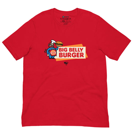 SUPERMAN Movie Big Belly Burger Logo T-Shirt Red