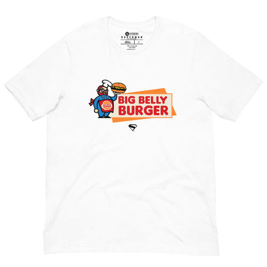 SUPERMAN Movie Big Belly Burger Logo T-Shirt White
